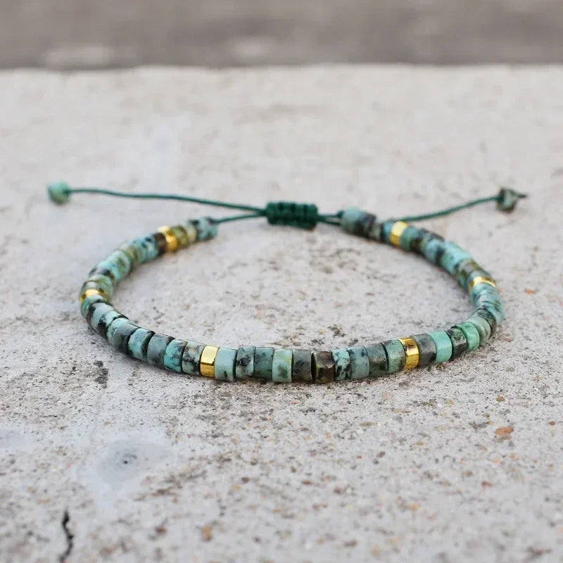 4 mm Natuurstenen Kralen Gevlochten Armband, Afrikaanse Turkoois