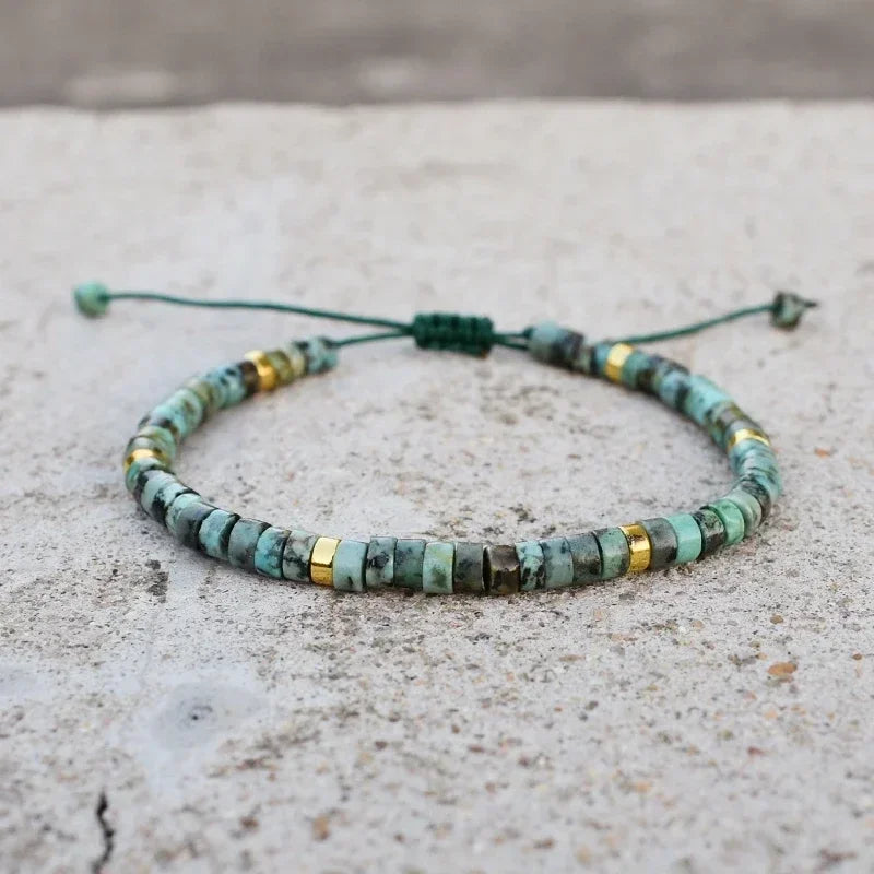 4 mm Natuurstenen Kralen Gevlochten Armband, Afrikaanse Turkoois