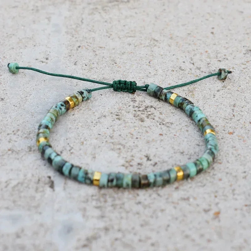 4 mm Natuurstenen Kralen Gevlochten Armband, Afrikaanse Turkoois