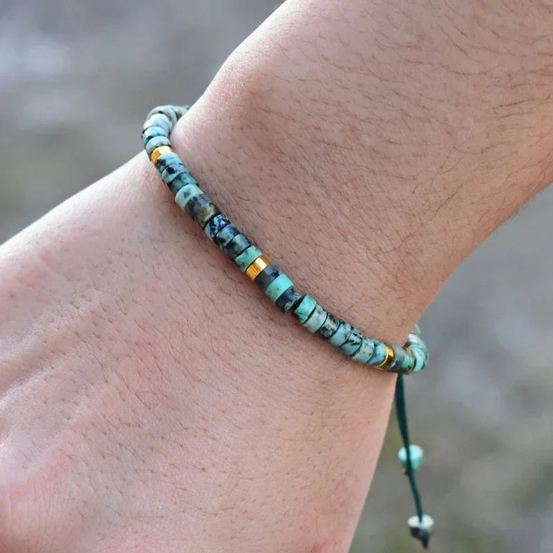 4 mm Natuurstenen Kralen Gevlochten Armband, Afrikaanse Turkoois