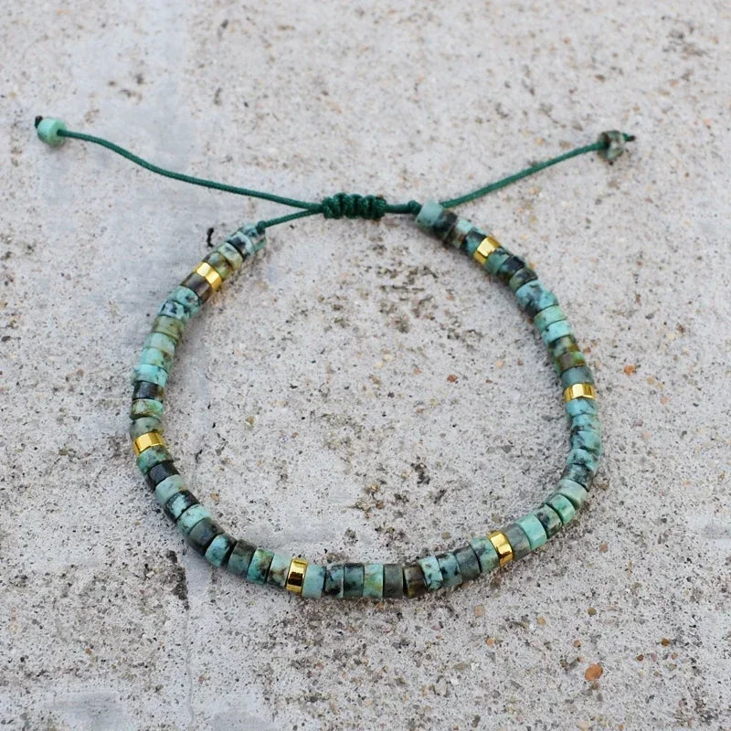 4 mm Natuurstenen Kralen Gevlochten Armband, Afrikaanse Turkoois