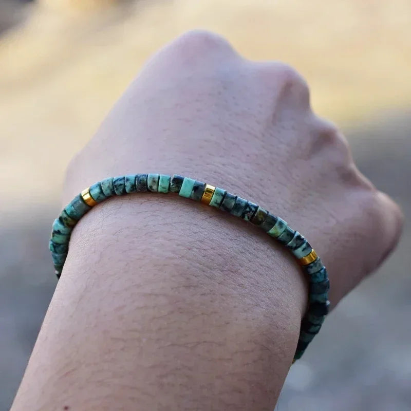 4 mm Natuurstenen Kralen Gevlochten Armband, Afrikaanse Turkoois